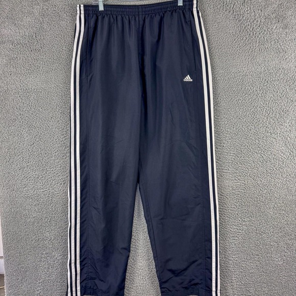 VINTAGE Adidas Pants Mens Medium Black 3-Stripes Track Athletic Zip Ankle 00s - Picture 1 of 16